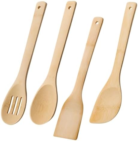Wooden Spoons for Cooking, 4-Piece Bamboo Cooking Utensil Set by HEFILD