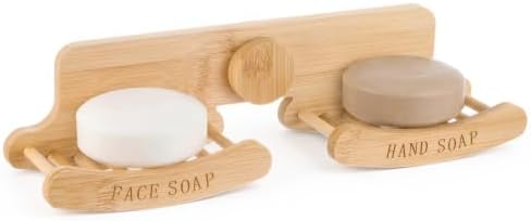 Double Bamboo Soap Dish for Shower, Wall Mounted by Ferrochef
