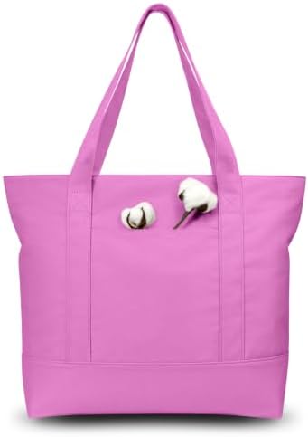 TOPDesign 3-Pack Canvas Tote Bags with an External Pocket, Reusable Grocery Shopping Bags, Top Zipper Closure, Daily Essentials (Light Purple) by TOPDesign