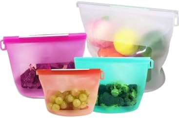 Reusable Silicone Food Storage Bags (Set of 4), Dishwasher Oven Microwave Freezer Safe, Eco-Friendly 100% Platinum, Leakproof Sous Vide Bags, Mixed, X-Large by CuLiDing
