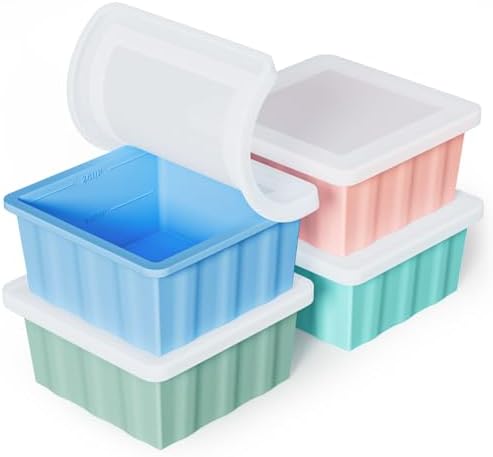 Silicone Freezer Tray for Soup Ice Cubes: 2-Cup Freezing Trays with Lid for Meal Prep - 4Pack Silicon Soup Portion Freeze Tray Make Stock Souped Ice Cube by GGOW