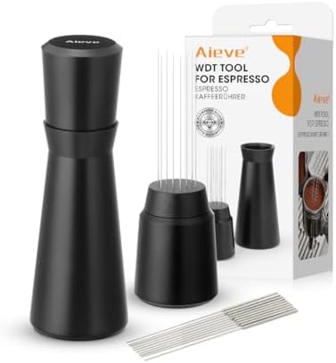 Aieve WDT Tool Espresso, Metal Distribution Tool with 10 x 0.4mm Stainless Steel Needles Espresso Stirrer, Coffee Distributor Aluminum Alloy Handle & Stand with 10 Extra needle by Aieve