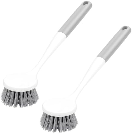 2 Pack Kitchen Scrub Brushes for Cleaning Dish Brush with Handle for Pans, Pots, Kitchen Sink Cleaning Scrub Brushes (PP Plastic) by yuntop