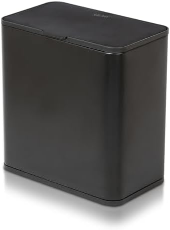 Glad Roomate Under Counter Trash Can - Space Saving Stainless Steel Waste Bin with Dual Lid and Clorox Protection - Small Black Trash Can for Kitchen Cabinet, Under Sink, or Bathroom, 1.5 Gallon (6L) by GladTrashFoodStorage