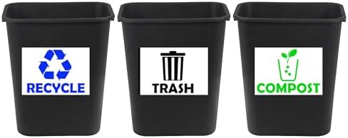 Trash Recycle Compost Stickers Set of 3 Recycle Sticker Vinyl Decal for Recycle Bin, Compost Bin, Trash Can Symbol to Organize Garbage containers Trash Can (Recycle&Trash&Compost White, 10x7inch) by XTRAYXRAY