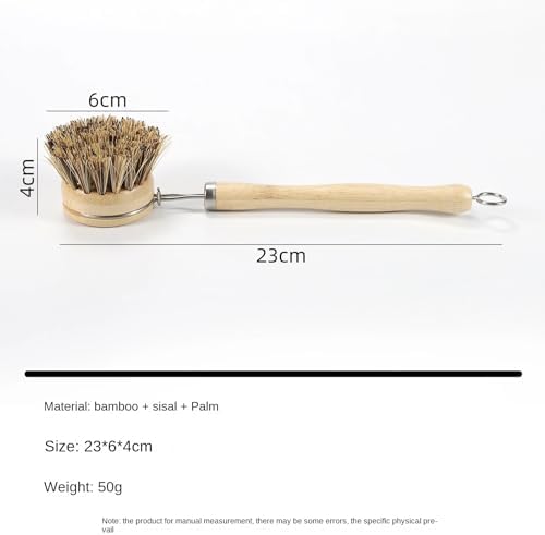 Long Handle Replaceable Head Pot Brush, Bamboo and Wood dishwashing Brush Set (2 Packs) - sisal/Mixed Brown Cleaning Brush, Suitable for Non Stick pots, Plates, Cups, etc - Image 4