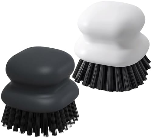 2Pack Dish Scrub Brush, Palm Brush Dish Scrubber with Ergonomic Grip, Kitchen Scrub Brushes for Cleaning for Pans, Pots, Kitchen Sink Cleaning-Black+White by MUUBOOX