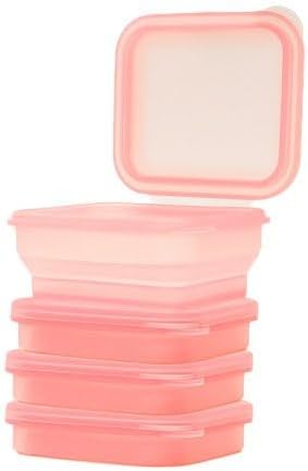 BYOB Collapsible Silicone Food Containers with Attached Lids – Reusable To-Go & Leftover Containers, Platinum Silicone, Leak-Resistant – 4 Pack (Pink) by BYOB