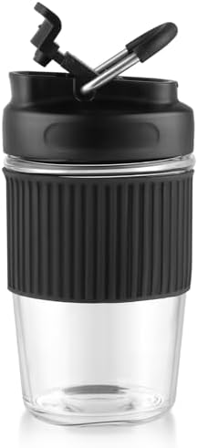 Sivaphe Reusable Glass Ice Hot Coffee Cup 16 oz, Portable Travel Mug with Spill-Proof Lid and Thermal Sleeve for Home Office Black by Sivaphe