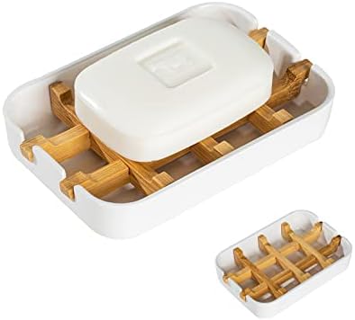 Classic Bamboo Fiber Soap/Sponge Dishes, Bar Sink Soap Holder, Bathroom Small Soap Tray, White by Sansnow