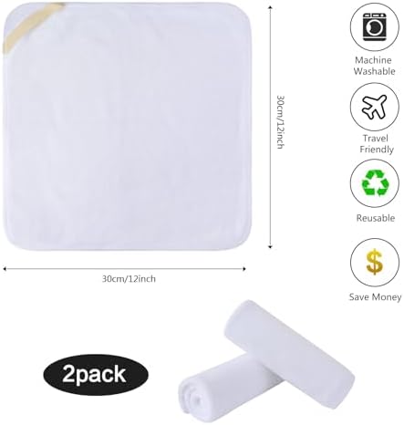 SINLAND Microfiber Facial Cloths Fast Drying Washcloth 12inch x 12inch White 2 pack - Image 2