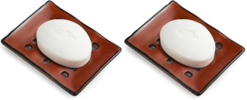 Soap Holder with Self Drain, Ceramic Soap Dishes for Bar, Shower, Japanese Soap Tray for Kitchen and Bathroom, Keep Sink Dry and Tidy, Red (Pack of 2) by Cormomu