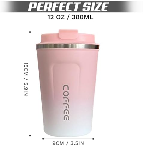 SPLMIFA Travel Coffee Mug Leak-Proof, Reusable Coffee Cups with Lids, Stainless Steel Vacuum Insulated Coffee Tumblers, Thermal Insulation Cup for Men and Women Hot & Cold Drinks(2nd-Pink White, 12OZ) - Image 4
