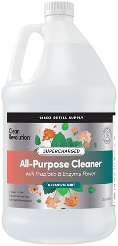 Clean Revolution SuperCharged All Purpose Cleaner Refill with Smart Probiotic + Enzyme Complex, Multi-Surface Kitchen Bathroom & Floor Cleaner, Geranium Mint, 128 Fl Oz by CleanRevolution