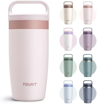 TOURIT Travel Coffee Mug 16 oz, Leakproof 2-Part Drink Lid Coffee Tumbler Cup, Insulated Stainless Steel Travel Mug, Dishwasher Safe Reusable Water Bottle, BPA-Free Coffee Mug, Light pink by TOURIT