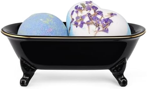Mini Clawfoot Bathtub Soap Dish,Bar Soap Holder,Black Gold Rim - Image 3