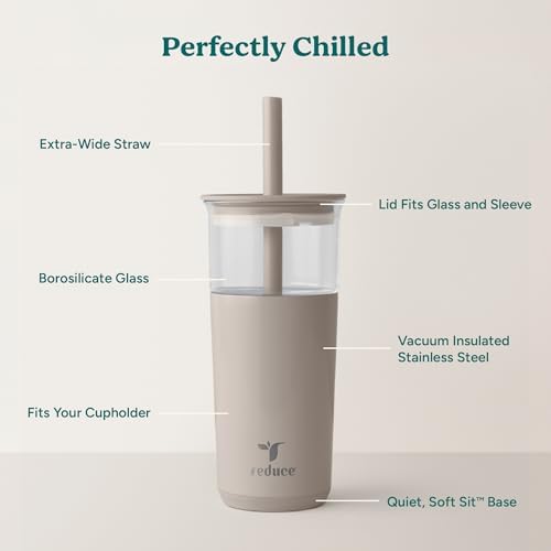 REDUCE Aspen - 20oz Vacuum Insulated Glass Tumbler - Extra Wide Straw & Lid - Image 3