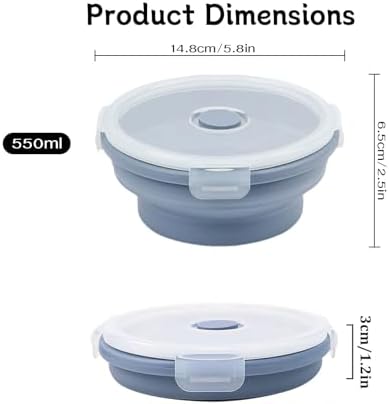 Silicone Collapsible Food Storage Containers-Prep/Storage Bowls with Lids – Set of 2 Round Silicone Lunch Containers – Microwave and Freezer Food Containers (550ML,Green Blue) - Image 2