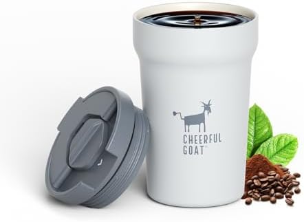 CHEERFUL GOAT Travel Coffee Mug, Ceramic Travel Mug with Lid (Grey) by CheerfulGoat
