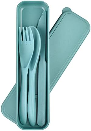 Reusable Cutlery with Case, Portable Dark Utensils Set for Adults, Tableware Camping Utensils for Kitchens, Dishwasher Safe (Dark green) by Lnrkai