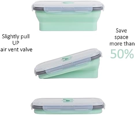Collapsible Food Storage Containers with Lids & Vent, 27 oz, Kitchen Stacking Silicone Collapsible Meal Prep Container Set for Leftover, Microwave Freezer Dishwasher Safe, Mint Green, 4 Pack - Image 3