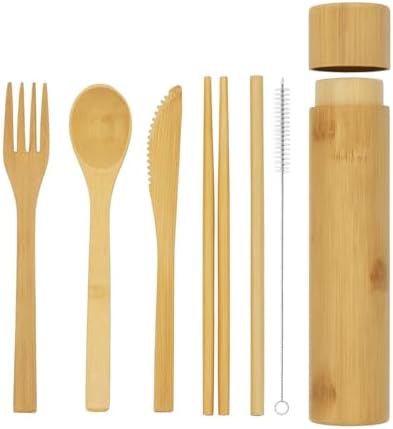 Eco-Friendly Travel Utensils Set: Lightweight Bamboo Forks, Spoons, Knives, Chopsticks, Straw in Wooden Case, Reusable Utensils for Lunch Box, Kids Camping Cutlery, Sustainable Portable Flatware by Unknown
