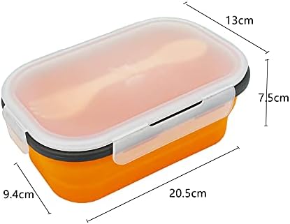 Silicone Lunch Container Bento Box, Collapsible Food Storage Containers with Airtight Lids and 2in1 Fork, Reusable Food Containers for Travel,Camping and RV, Food Grade 1000ml Microwave Container - Image 2