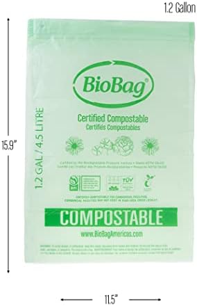 1.2 Gallon Compostable Drawstring Food Scrap Bags by BioBag, 80 Count, BPI Certified, Meets ASTM D6400 Standards, Made in USA, Kitchen Counter Bin Liners - Image 4