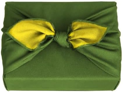 Furoshiki Japanese Wrapping Cloth Eco Gift Wrap Paper Reversible Eco-bag for Christmas birthday Gift Bento Lunch Cake Wine Bottle Box Kimono Cover (Forest Green and Light Yellow, 27.6 x 27.6 inches) by Unknown