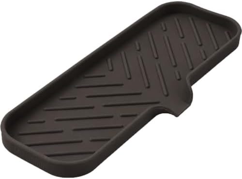 MicoYang Silicone Soap Dish with Drain Spout — Self-Draining Double Sink Organizer Tray for Kitchen & Bathroom, Dispensers, Sponges & Soap Holder, Non-Slip & Dishwasher Safe, Coffee (Large, 12"×4") by MicoYang