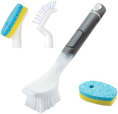 REEWII Dish Brush with soap Dispenser，4 PCS Replacement Brush Refills dishwashing Brush Set for Kitchen Utensils, Pans, Sinks, cookware by REEWII