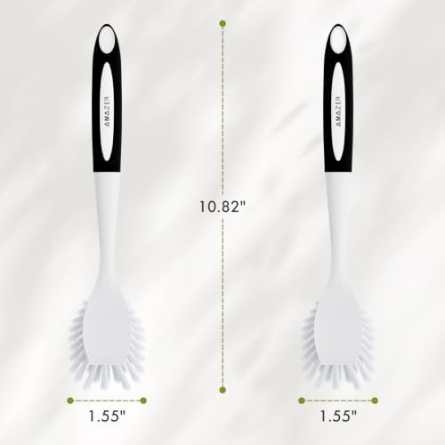 Amazer Dish Brush with Handle, 2 Pack Kitchen Scrub Brushes for Cleaning, Dish Scrubber with Stiff Bristles for Sink, Pots, Pans - Image 2