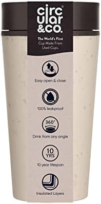 Circular and Co Reusable Coffee Cup 12oz/340ml - The World's First Travel Mug Made from Recycled Coffee Cups, 100% Leak-Proof, Sustainable & Insulated (Cream & Cosmic Black) by CircularCo