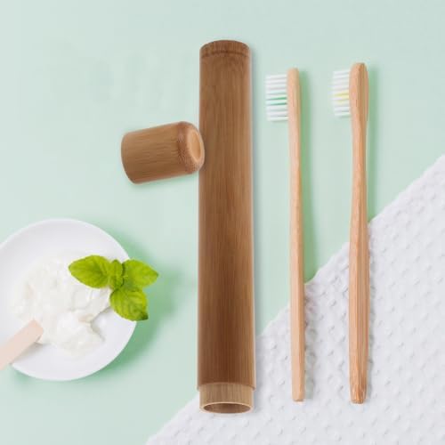 Bamboo Toothbrush Case Portable Travel Holder Round Tube Toothbrush Storage Box Lightweight for Hiking Camping Fits Standard Size Toothbrushes 2 Pack - Image 6