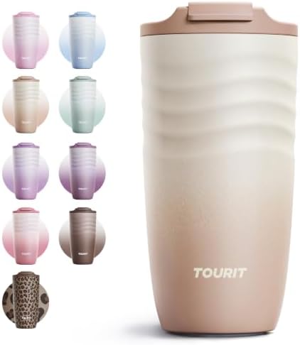 TOURIT 16 oz Insulated Travel Coffee Mug Stainless Steel Tumbler, Khaki by TOURIT