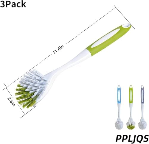 Dish Brush Scrub Brush with Handle - 3 Pack Stiff Bristles Dish Scrubber for Cleaning Dishes, Pots, Pans, Sink, Cast Iron - Hard Bristles,No Residue (Green) - Image 7