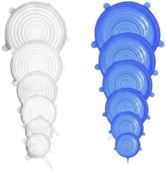 Silicone Stretch Lids, Reusable Bowl Covers (12, White+Blue) by Unknown