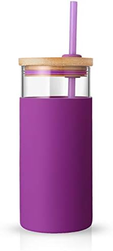 Tronco 20 oz Glass Tumbler with Lids and Straws, Reusable Iced Coffee Cups by Tronco
