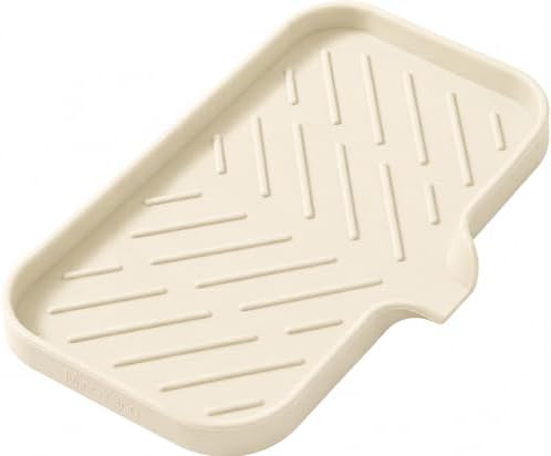 MicoYang Silicone Soap Dish with Drain Spout — Self-Draining Sink Organizer Tray for Bathroom & Kitchen, Sponges, Dispensers & Soap Holder, Non-Slip & Dishwasher Safe, Tapioca (Medium, 9.6"×5.3") by MicoYang