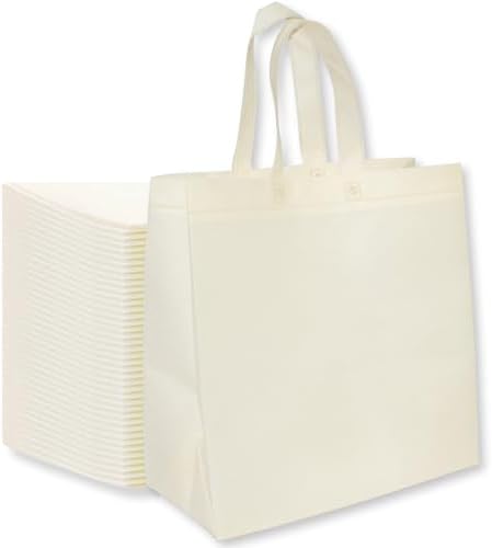 Bagways 10 PACK Reusable Grocery Bags with Handles, Durable, Foldable, Washable Eco-Friendly Shopping Totes, 14x6.5x14 Inch, Cream by WagKoLLC