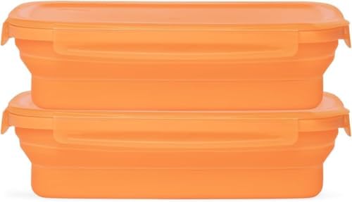 Drip EZ Secondz Collapsible Food Storage Containers – Set of 2, Space-Saving Airtight Meal Prep & Leftover Containers – Microwave, Freezer & Dishwasher Safe, BPA-Free, Locking Lids – Orange by DripEZ