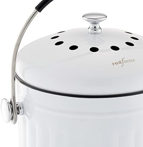RED FACTOR Premium Compost Bin for Kitchen Countertop - Stainless Steel Food Waste Bucket with Innovative Dual Filter Technology - Includes Spare Filters (White, 1.3 Gallon) - Image 2