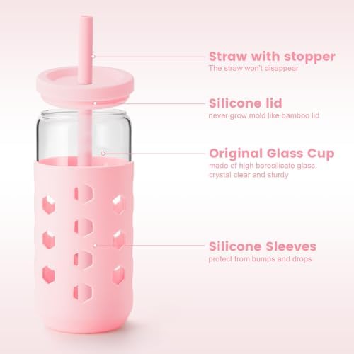 Mrsdry 20 oz Glass Cups with Lids and Straws for Gift, 4-Pack, Mint - Image 4