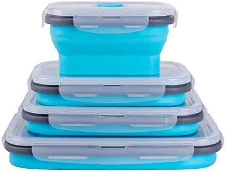 Collapsible Food Storage Containers with Airtight Lid & Air Vent, 4 Sizes, Kitchen Stacking Silicone Collapsible Meal Prep Container Set for Leftover, Microwave Freezer Dishwasher Safe, Blue, Set of 4 by Annaklin