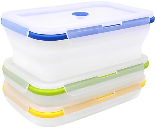 3 Pack Large Translucent Collapsible Silicone Food Storage Containers with Lids, 60.8oz Bento Lunch Boxes, for Kitchen, Office, Camping, Travel, BPA Free by FUSMYE