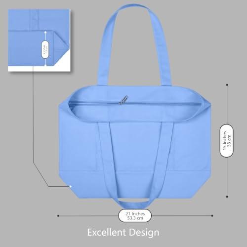 TOPDesign 1-Pack Canvas Tote Bag with an External Pocket, Reusable Grocery Shopping Bag, Top Zipper Closure, Daily Essentials (Light Blue) - Image 5