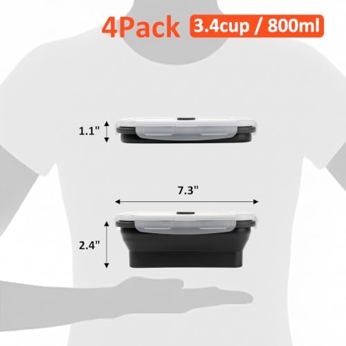 Collapsible Silicone Food Storage Containers Set with Lid & Air Vent,Foldable Lunch Containers(4PCS,Black,27oz) - Image 2