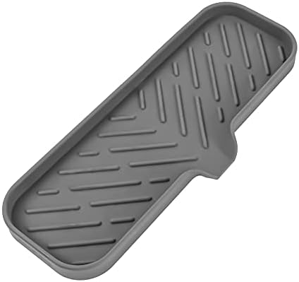 MicoYang Silicone Soap Dish with Drain Spout — Self-Draining Double Sink Organizer Tray for Kitchen & Bathroom, Dispensers, Sponges & Soap Holder, Non-Slip & Dishwasher Safe, Grey (Large, 12"×4") by MicoYang