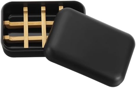 uxcell Wooden Soap Holder, Self-Draining Soap Box with Lid Wooden Soap Bar Tray for Shower Bathroom Kitchen, Black by uxcell