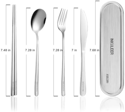 INKULEER Travel Cutlery Set - 18/8 Stainless Steel Reusable Utensils with Metal Case, Portable Silverware for Camping, Office, Travel & Outdoor Dining - Image 7